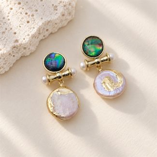 Iridescent Disc Pearl Accent Drop Earrings