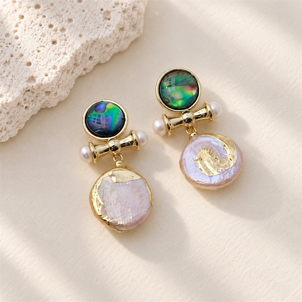 Iridescent Disc Pearl Accent Drop Earrings
