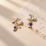 Lily-of-the-Valley Lapis Pearl Floral Stud Earrings