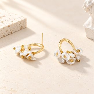 Petal Pearl Cluster Post Hoop Earrings