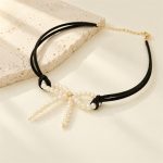 Freshwater Pearl Bow Leather Choker Necklace