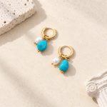 Detachable Turquoise Pearl Charm Hoop Earrings
