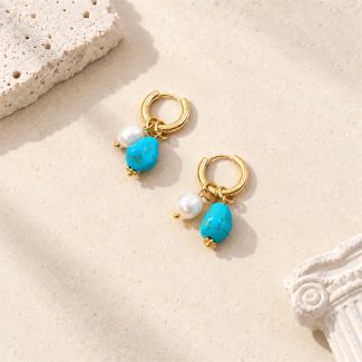 Detachable Turquoise Pearl Charm Hoop Earrings