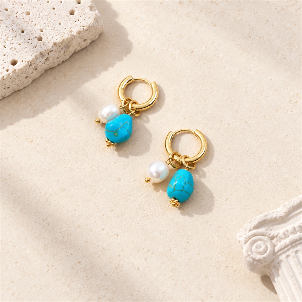 Detachable Turquoise Pearl Charm Hoop Earrings