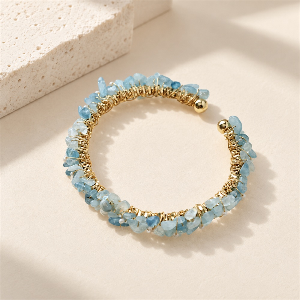 Wire-Wrapped Aquamarine Chip Cuff Bracelet