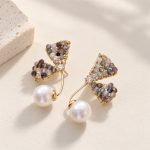 Crystal Wing Freshwater Pearl Stud Earrings