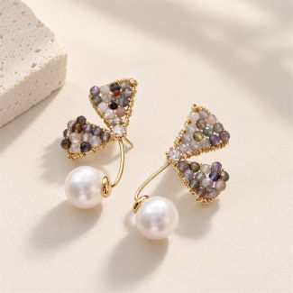 Crystal Wing Freshwater Pearl Stud Earrings
