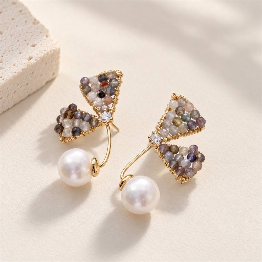 Crystal Wing Freshwater Pearl Stud Earrings