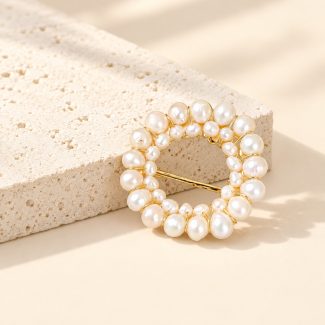 Double Circle Freshwater Pearl Wreath Brooch