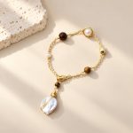 Tiger Eye Baroque Pearl Charm Bracelet