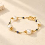 Wire-Wrapped Lapis Freshwater Pearl Link Bracelet