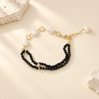 Double-Strand Black Spinel Baroque Pearl Bracelet