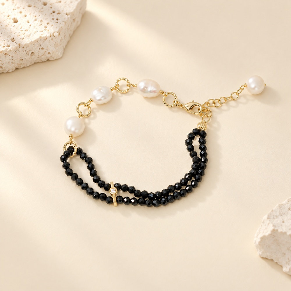 Double-Strand Black Spinel Baroque Pearl Bracelet