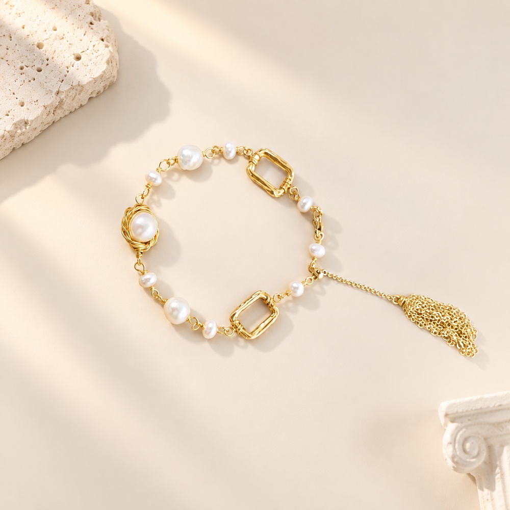 Pearl Nest Link Tassel Slider Bracelet
