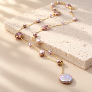 Lavender Baroque Pearl Glass Y Necklace