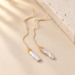 Wire-Wrapped Baroque Pearl Chain Threader Earrings