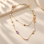 Colorful Glass & Pearl Long Station Necklace