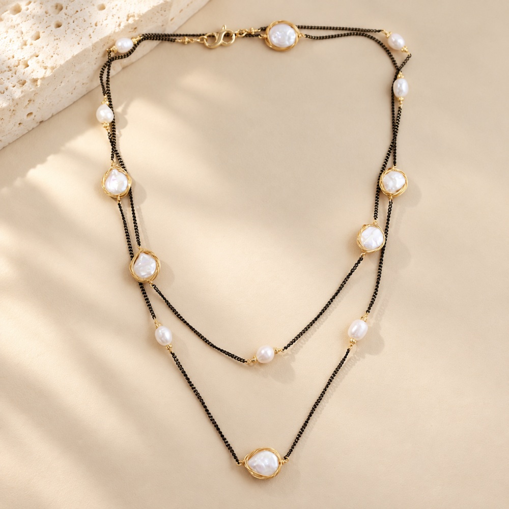 Black Beaded Freshwater Pearl Necklace