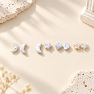 Moon Star Heart Freshwater Pearl Studs
