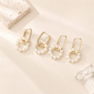 Double-Link Freshwater Pearl Hoop Earrings