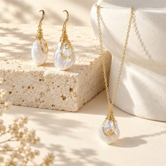 Wire-wrapped baroque pearl pendant necklace