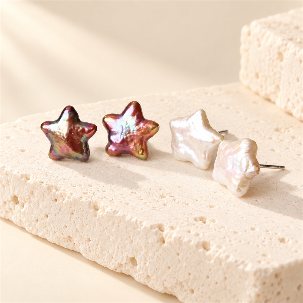 Iridescent Star Freshwater Pearl Stud Earrings