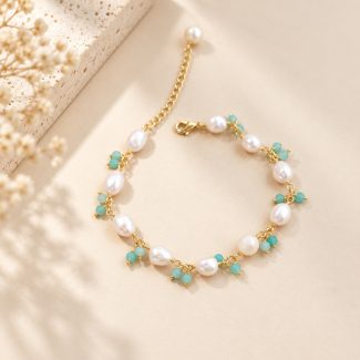 Amazonite Freshwater Pearl Station Bracelet