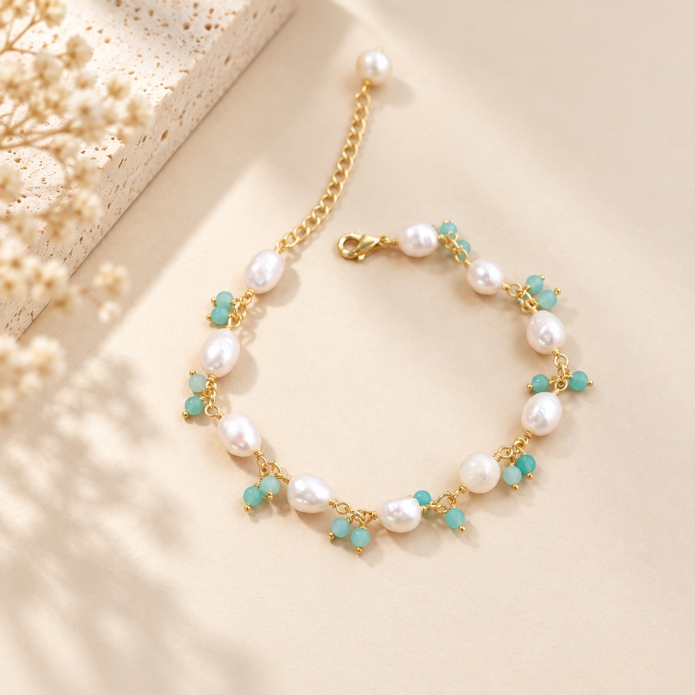 Amazonite Freshwater Pearl Station Bracelet