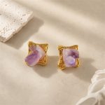 Raw Amethyst Framed Stud Earrings