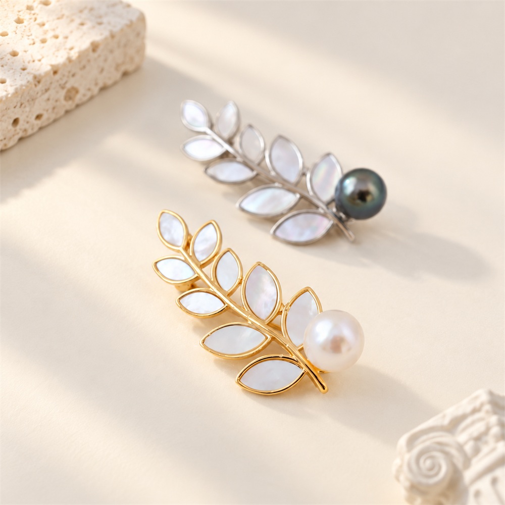Leaf Branch Pearl Brooch Pin