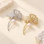Ginkgo Leaf Pearl Brooch Pin