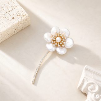 Baroque Pearl Flower Stem Brooch