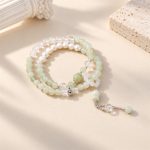 Layered Jade Pearl Tulip Charm Bracelet