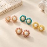 Wire-Woven Pearl Color Halo Stud Earrings
