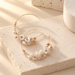 Mixed Petal Pearl Open Hoop Earrings