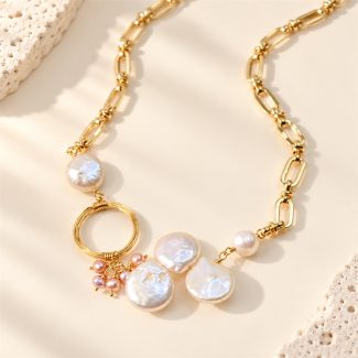 Baroque Pearl & Oval Link Necklace