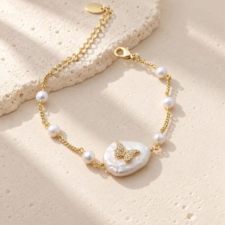 Butterfly Baroque Pearl Station Bracelet