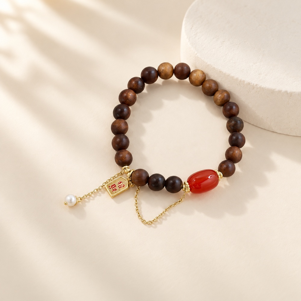 Sandalwood Red Agate Pearl Charm Bracelet