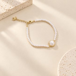 Bezel Pearl Fine Beaded Bracelet