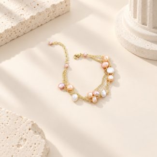 Triple Chain Blush Baroque Pearl Bracelet