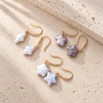 Star and Rhombus Freshwater Pearl Drop Earrings