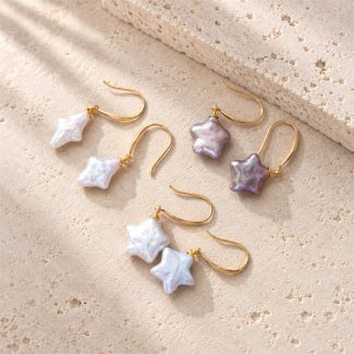 Star and Rhombus Freshwater Pearl Drop Earrings