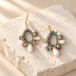 Blue Crystal Pearl Teardrop Frame Earrings