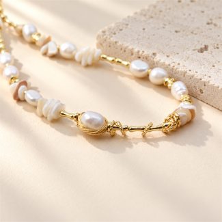 Shell Fragment Freshwater Pearl Link Necklace