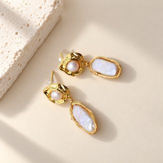 Molten Stud Baroque Pearl Dangle Earrings
