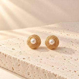 Spiral Disc Pearl Detail Stud Earrings