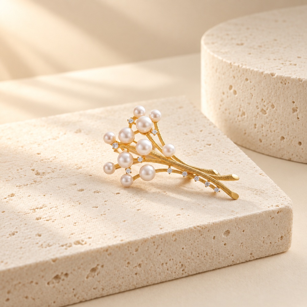 Pearl Zircon Bouquet Branch Brooch