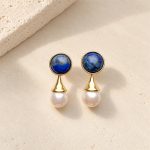 Round Lapis Freshwater Pearl Drop Earrings