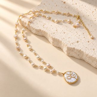 Spiral-Wrapped Coin Pearl Pendant Necklace