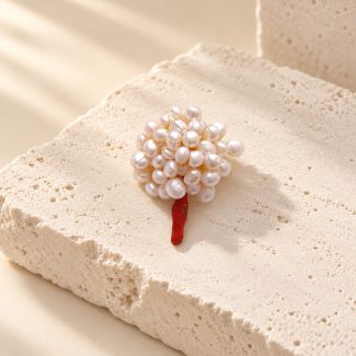 Pearl Blossom Red Stem Brooch
